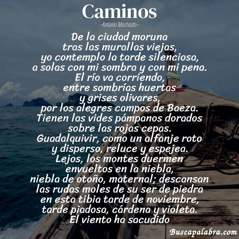 Poema Caminos de Antonio Machado con fondo de barca