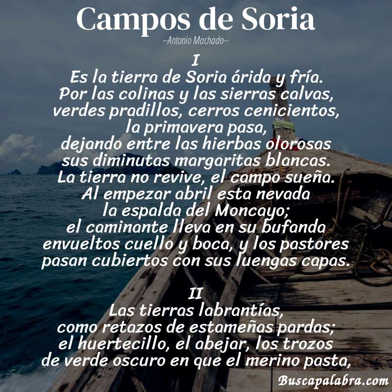Poema Campos de Soria de Antonio Machado con fondo de barca