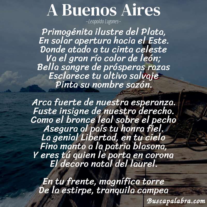 Poema A Buenos Aires de Leopoldo Lugones con fondo de barca