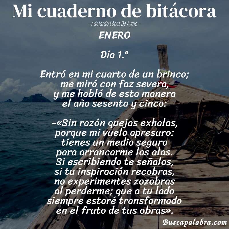 Poema Mi cuaderno de bitácora de Adelardo López de Ayala con fondo de barca