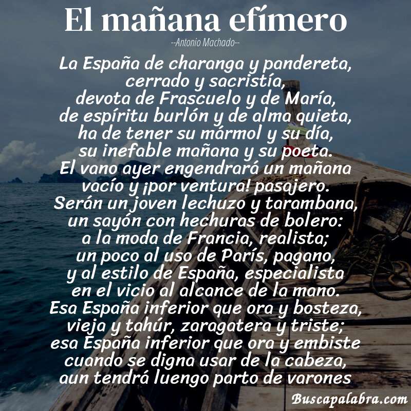 Poema El mañana efímero de Antonio Machado con fondo de barca