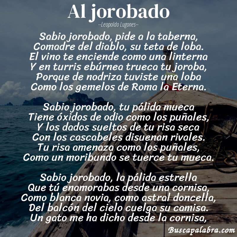 Poema Al jorobado de Leopoldo Lugones con fondo de barca
