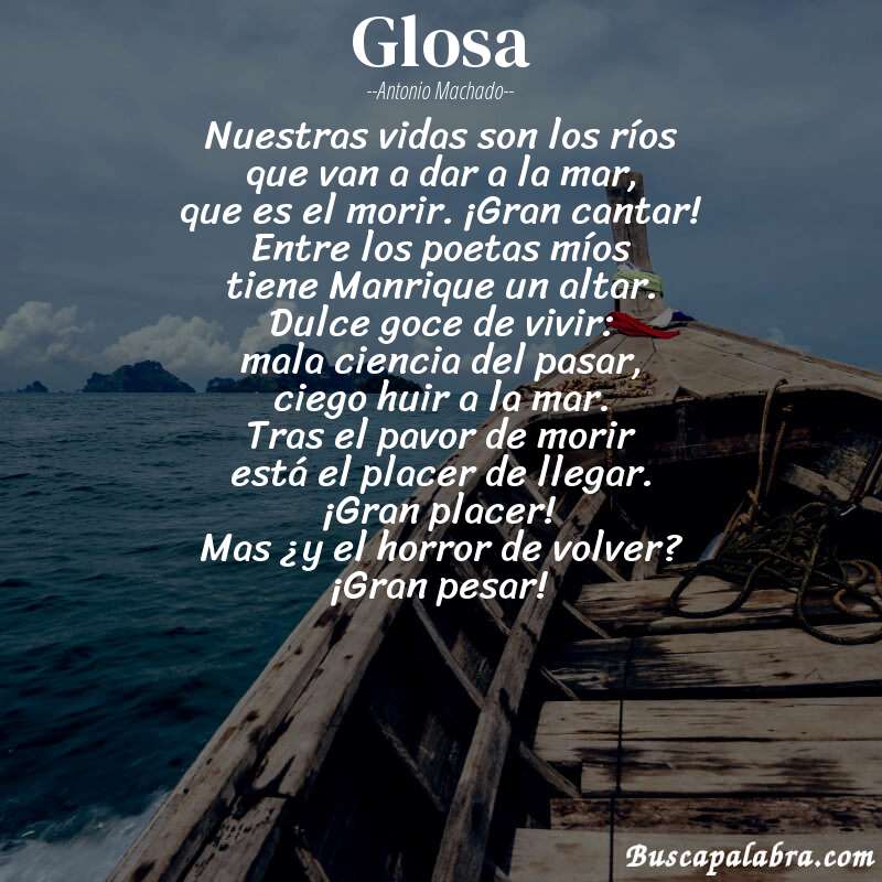 Poema Glosa de Antonio Machado con fondo de barca