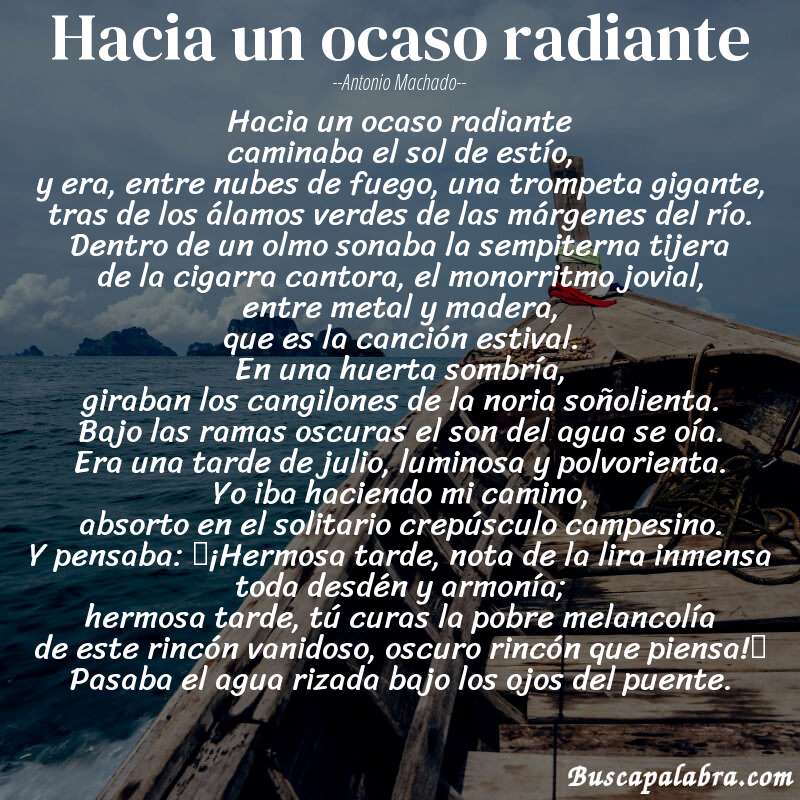 Poema Hacia un ocaso radiante de Antonio Machado con fondo de barca