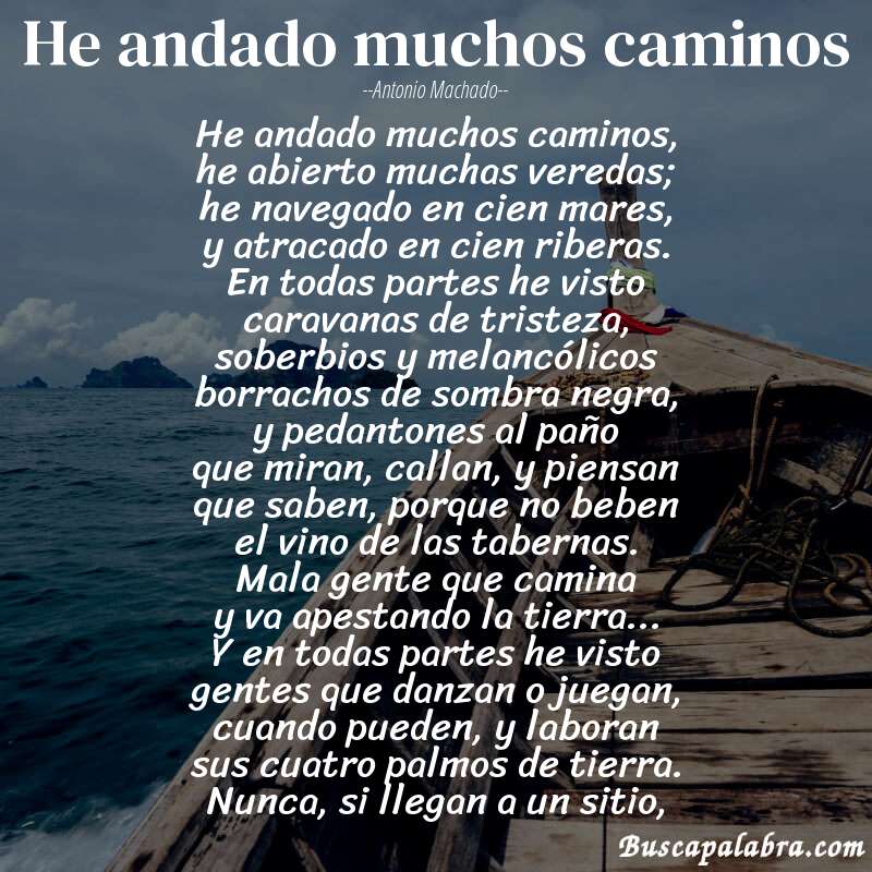 Poema He andado muchos caminos de Antonio Machado con fondo de barca