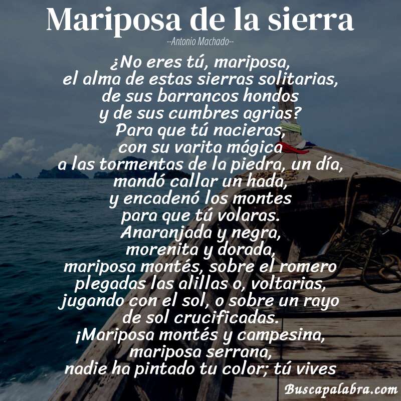Poema Mariposa de la sierra de Antonio Machado con fondo de barca