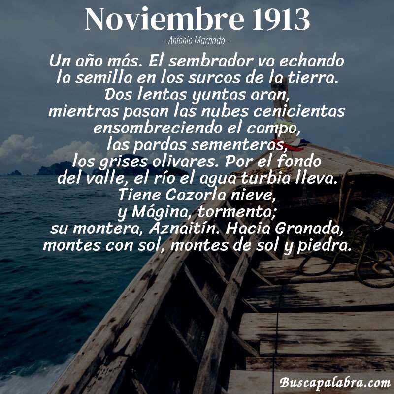 Poema Noviembre 1913 de Antonio Machado con fondo de barca