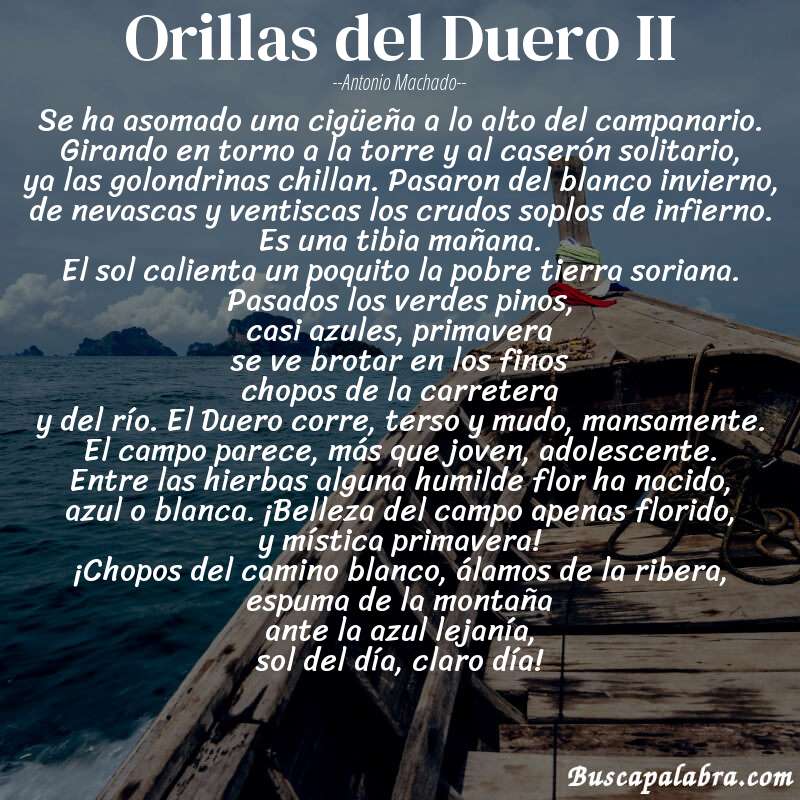 Poema Orillas del Duero II de Antonio Machado con fondo de barca