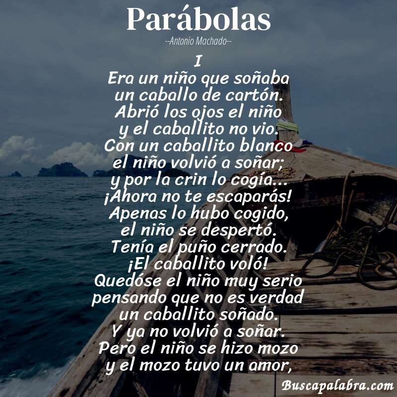 Poema Parábolas de Antonio Machado con fondo de barca