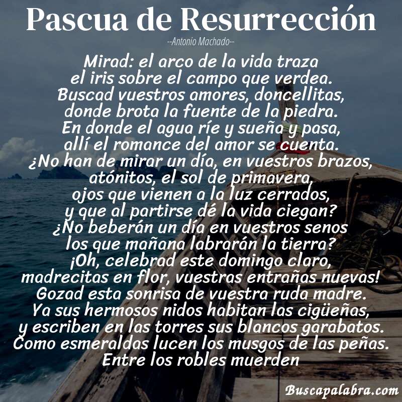 Poema Pascua de Resurrección de Antonio Machado con fondo de barca