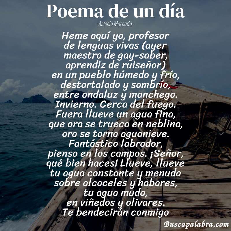 Poema Poema de un día de Antonio Machado con fondo de barca
