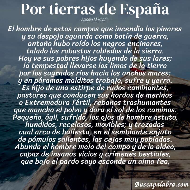 Poema Por tierras de España de Antonio Machado con fondo de barca