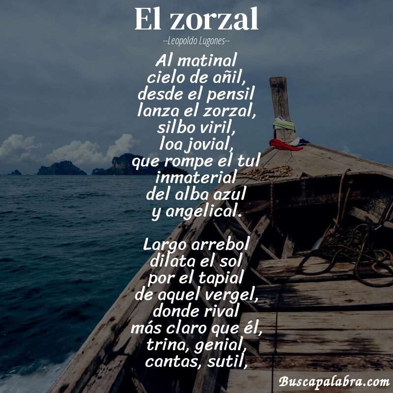 Poema El zorzal de Leopoldo Lugones con fondo de barca
