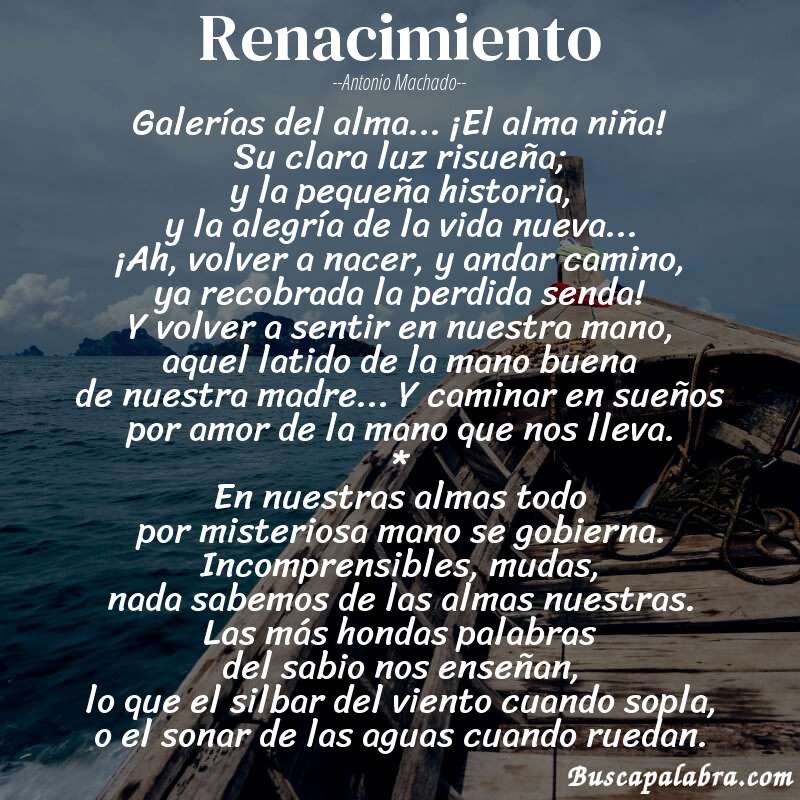 Poema Renacimiento de Antonio Machado con fondo de barca