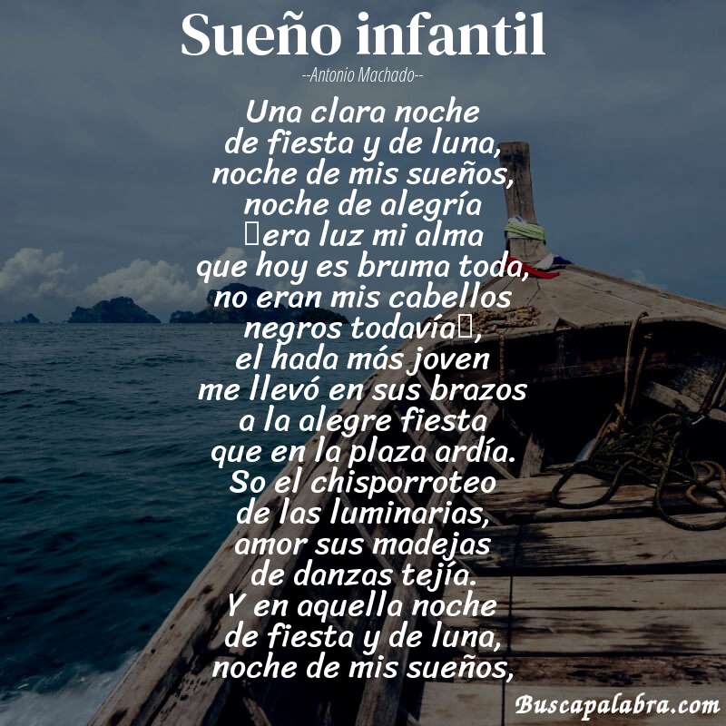 Poema Sueño infantil de Antonio Machado con fondo de barca
