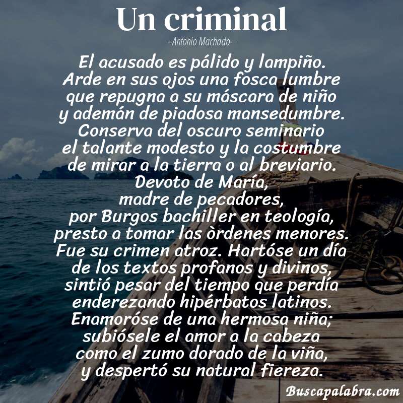 Poema Un criminal de Antonio Machado con fondo de barca