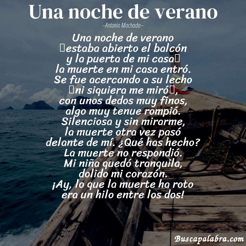 Poema Una noche de verano de Antonio Machado con fondo de barca