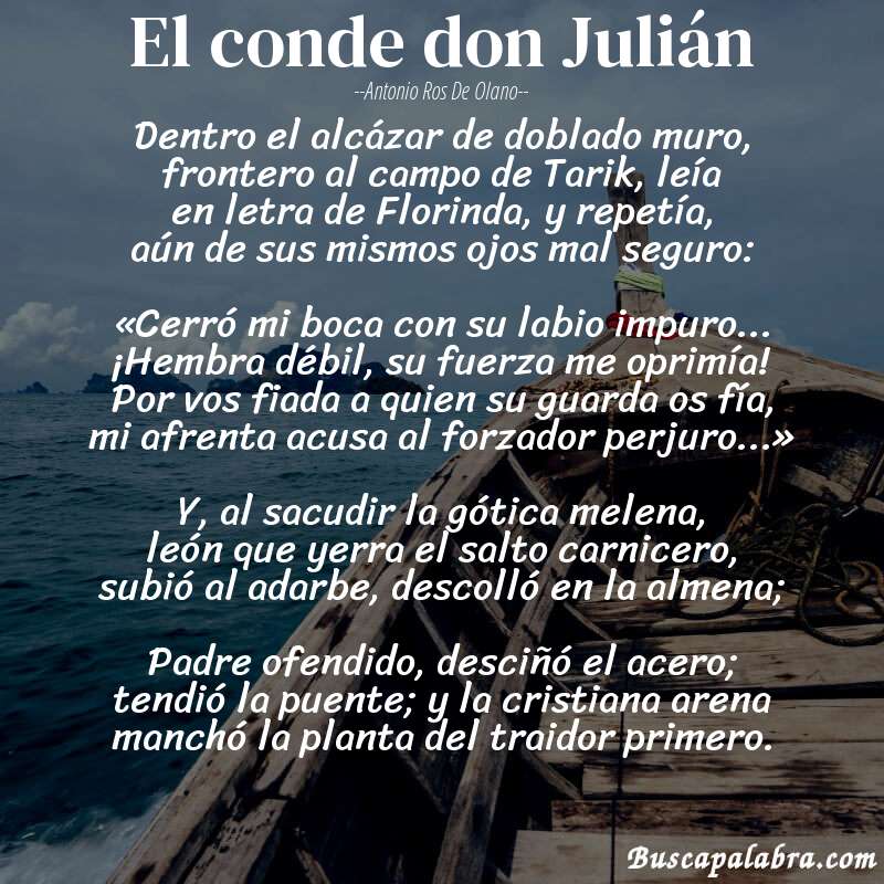 Poema El conde don Julián de Antonio Ros de Olano con fondo de barca