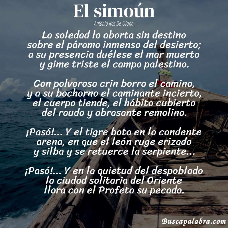 Poema El simoún de Antonio Ros de Olano con fondo de barca