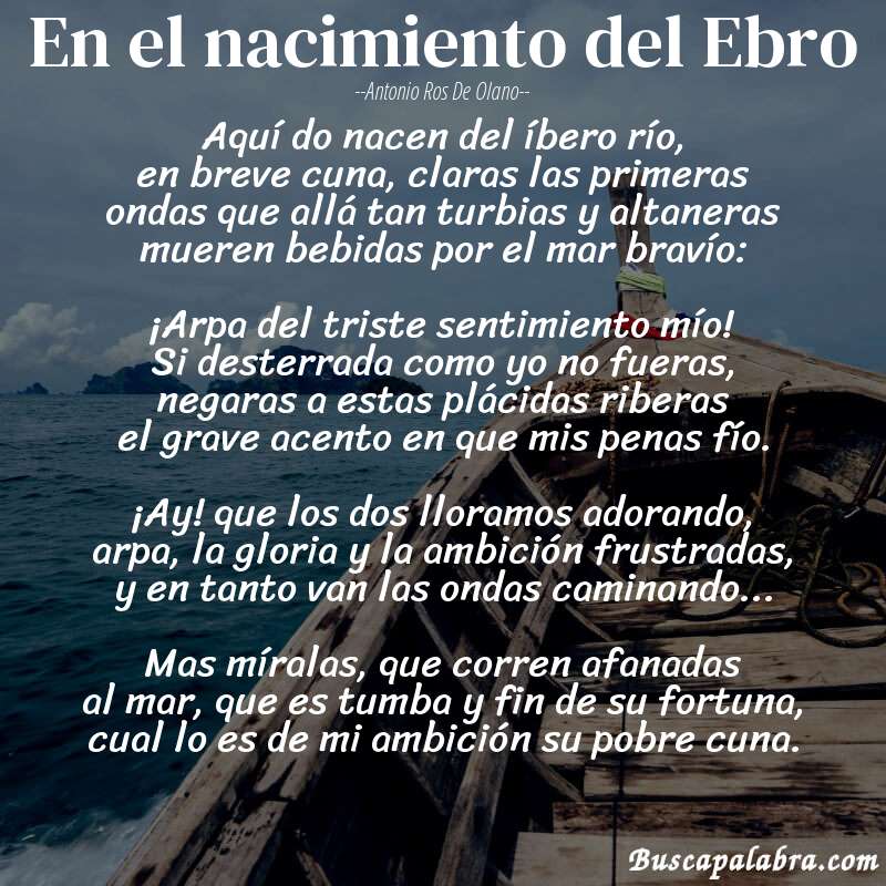 Poema En el nacimiento del Ebro de Antonio Ros de Olano con fondo de barca