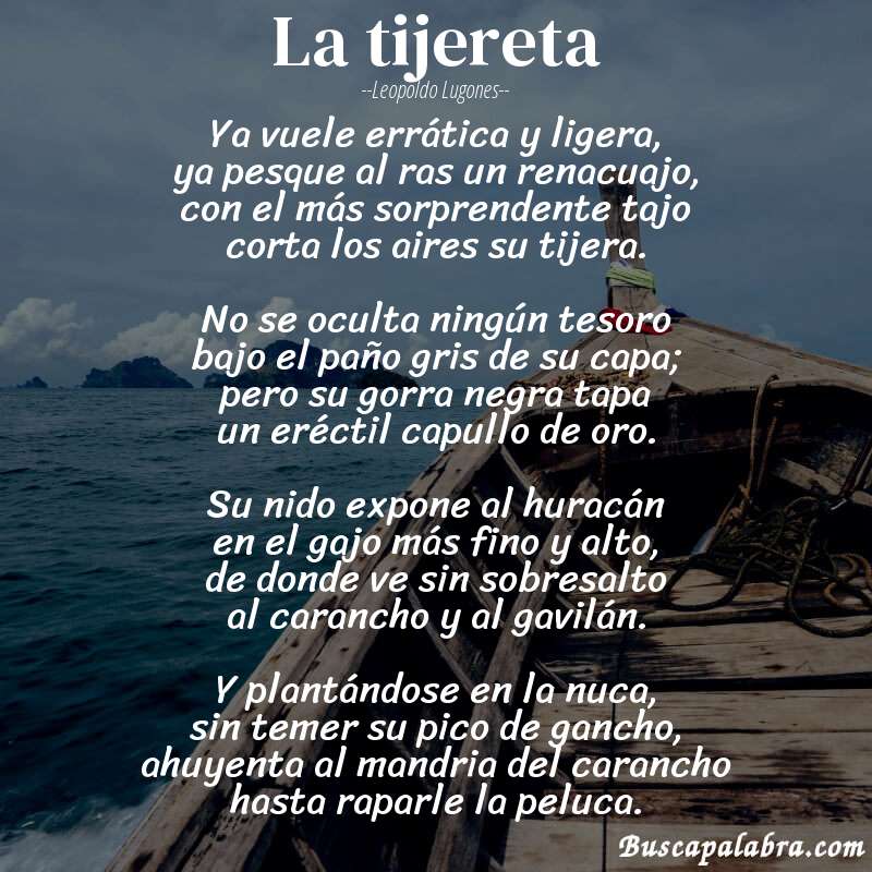 Poema La tijereta de Leopoldo Lugones con fondo de barca