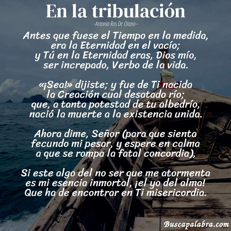 Poema En la tribulación de Antonio Ros de Olano con fondo de barca