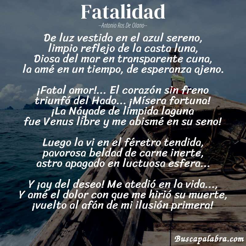 Poema Fatalidad de Antonio Ros de Olano con fondo de barca