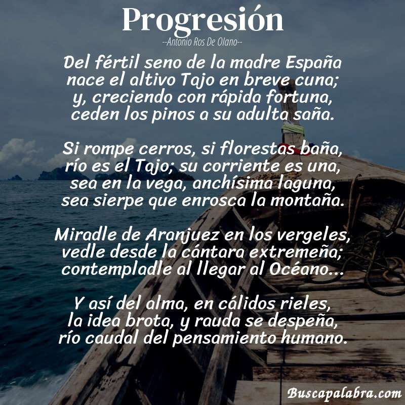 Poema Progresión de Antonio Ros de Olano con fondo de barca