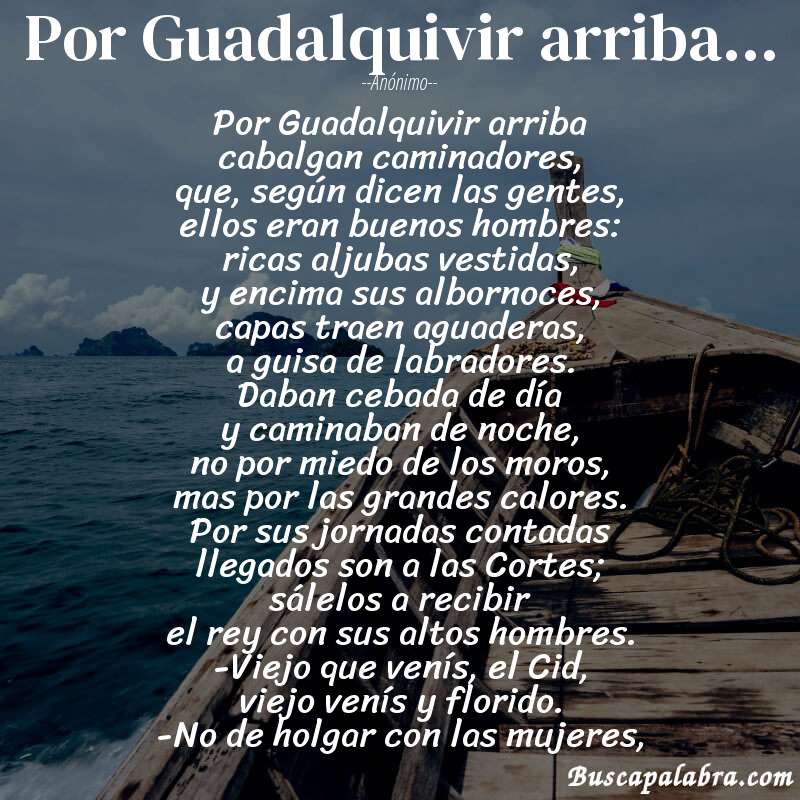 Poema Por Guadalquivir arriba... de Anónimo con fondo de barca