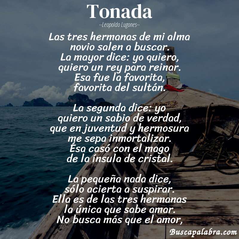 Poema Tonada de Leopoldo Lugones con fondo de barca