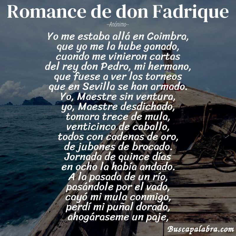 Poema Romance de don Fadrique de Anónimo con fondo de barca
