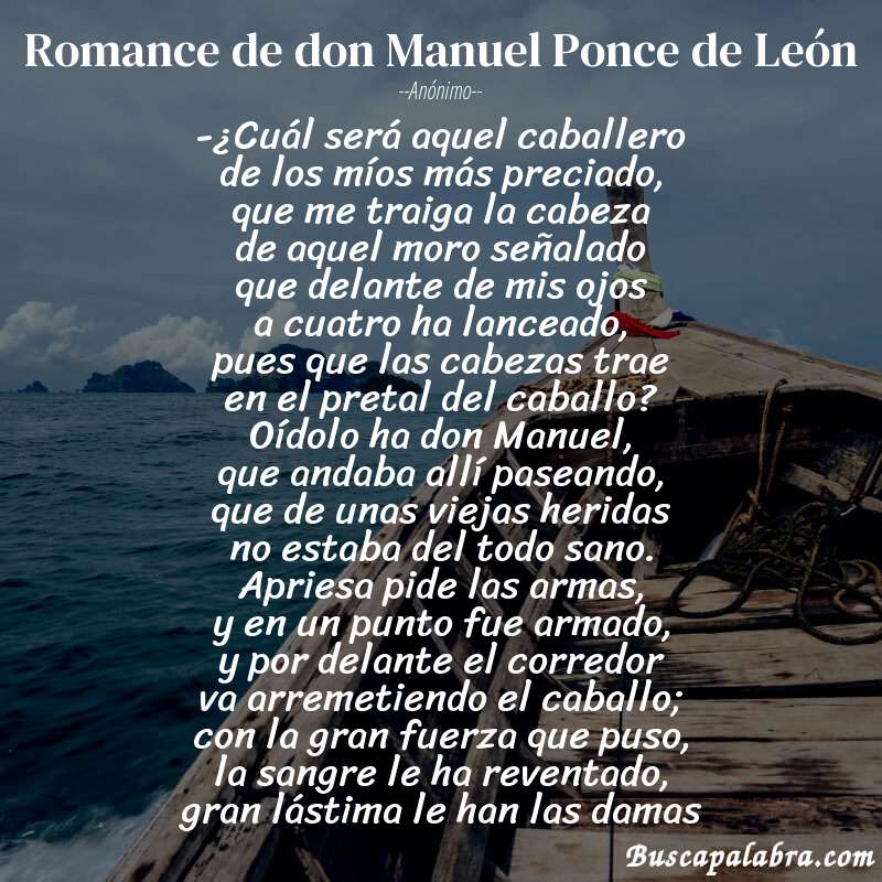 Poema Romance de don Manuel Ponce de León de Anónimo con fondo de barca