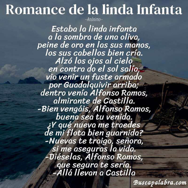 Poema Romance de la linda Infanta de Anónimo con fondo de barca