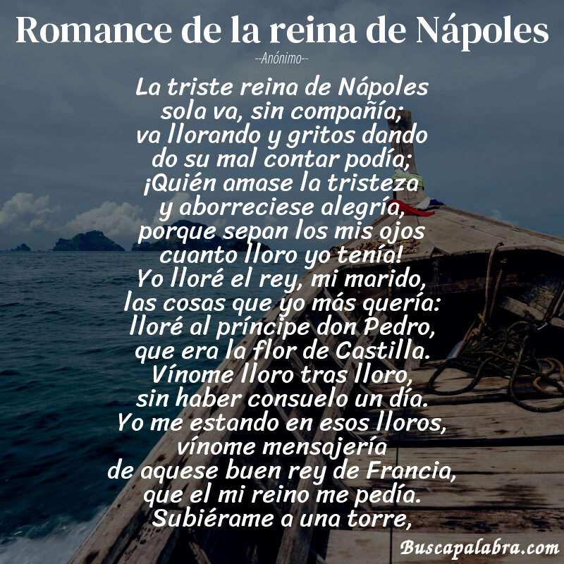Poema Romance de la reina de Nápoles de Anónimo con fondo de barca