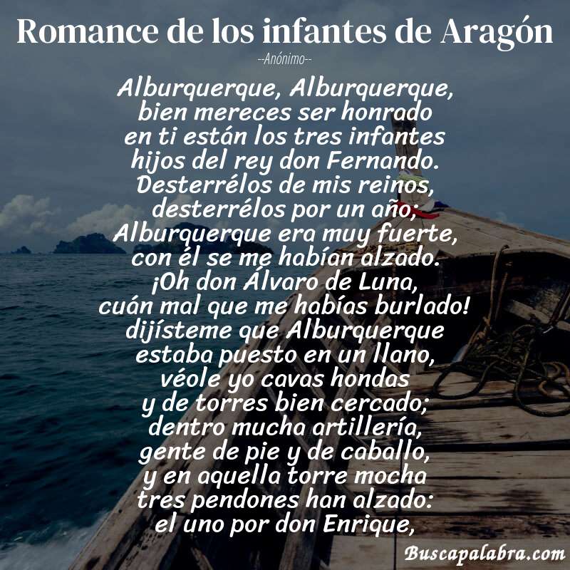Poema Romance de los infantes de Aragón de Anónimo con fondo de barca