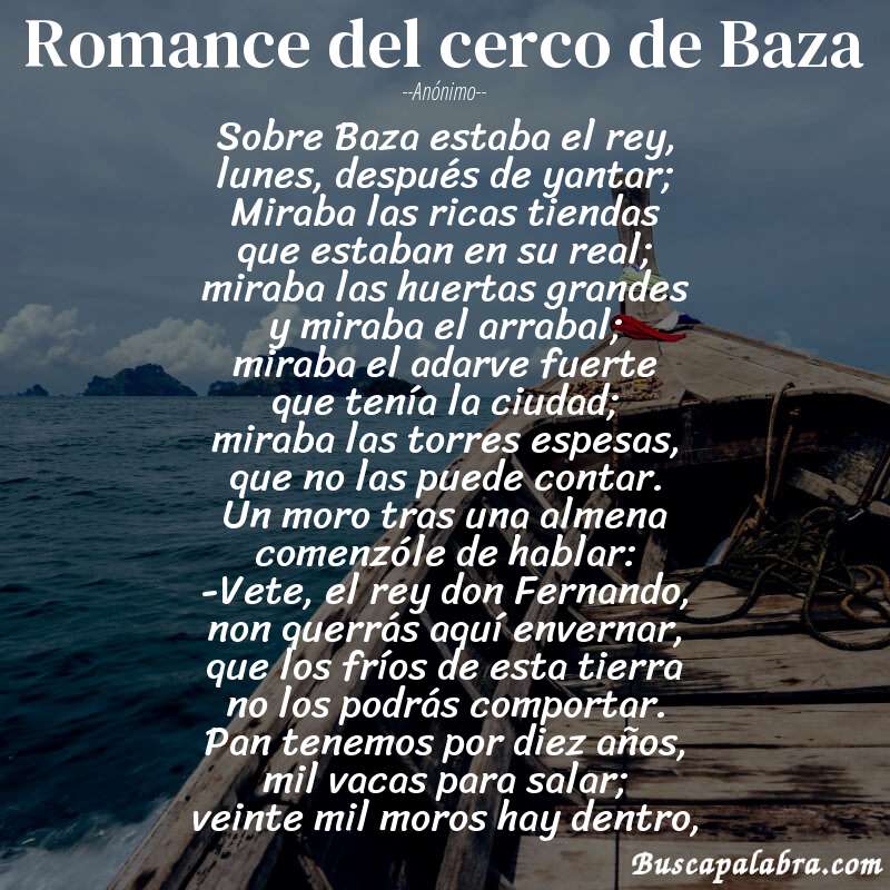 Poema Romance del cerco de Baza de Anónimo con fondo de barca