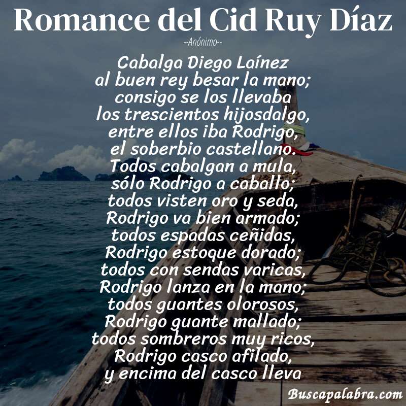 Poema Romance del Cid Ruy Díaz de Anónimo con fondo de barca