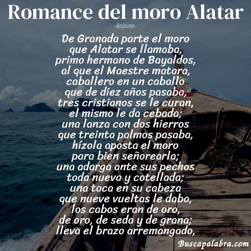 Poema Romance del moro Alatar de Anónimo con fondo de barca