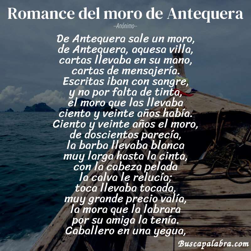 Poema Romance del moro de Antequera de Anónimo con fondo de barca