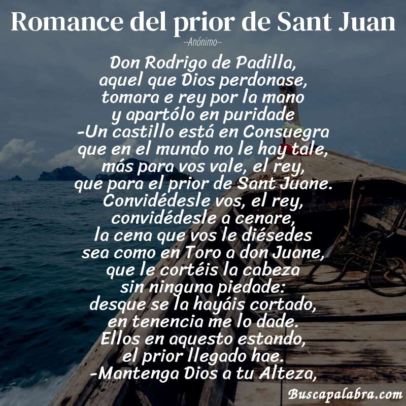 Poema Romance del prior de Sant Juan de Anónimo con fondo de barca