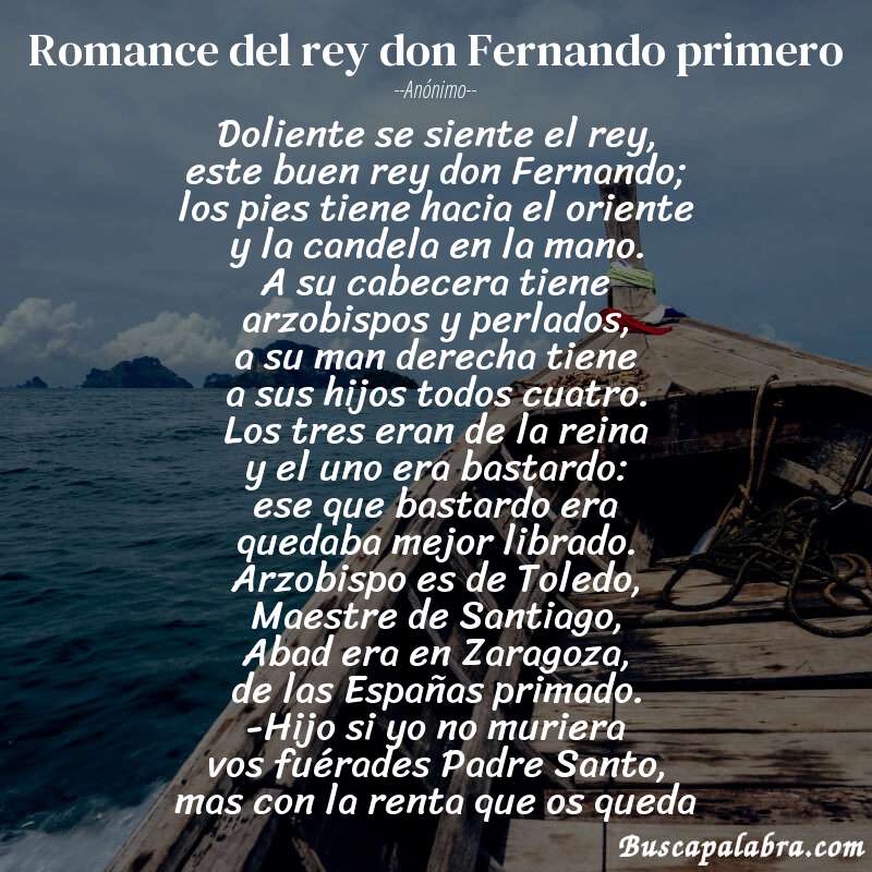 Poema Romance del rey don Fernando primero de Anónimo con fondo de barca