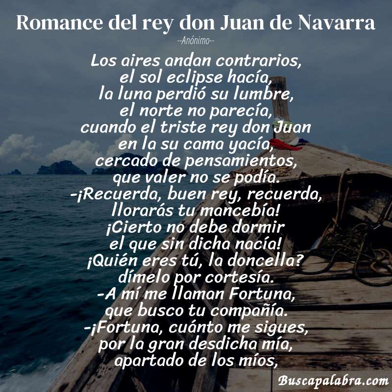 Poema Romance del rey don Juan de Navarra de Anónimo con fondo de barca