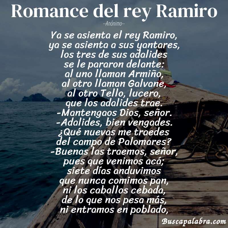 Poema Romance del rey Ramiro de Anónimo con fondo de barca