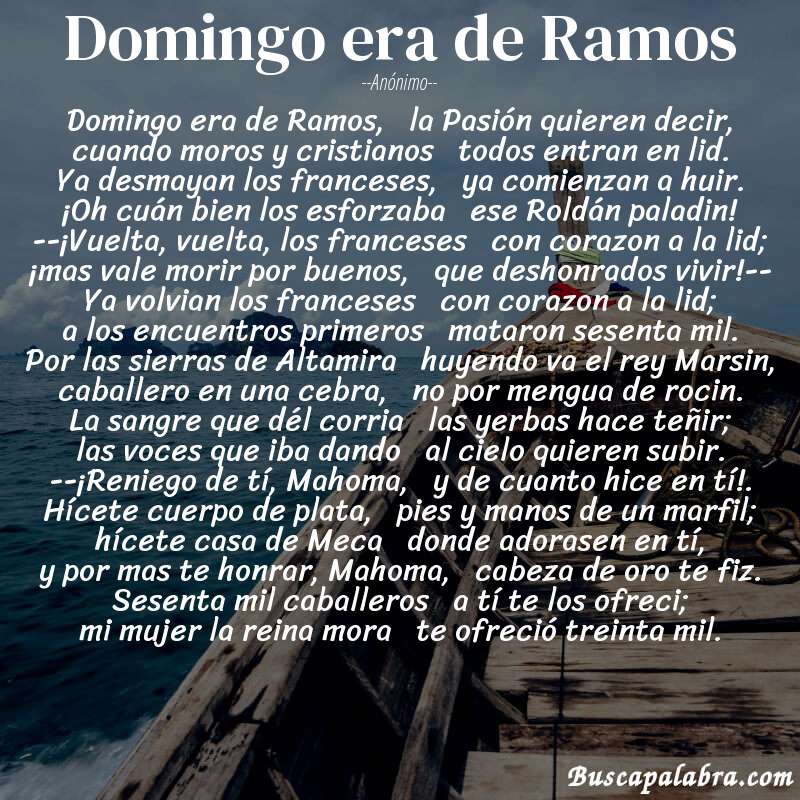 Poema Domingo era de Ramos de Anónimo con fondo de barca