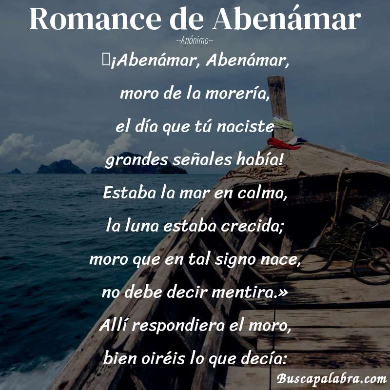Poema Romance de Abenámar de Anónimo con fondo de barca