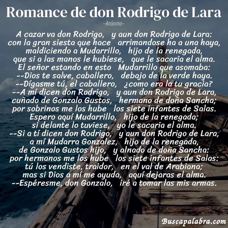 Poema Romance de don Rodrigo de Lara de Anónimo con fondo de barca