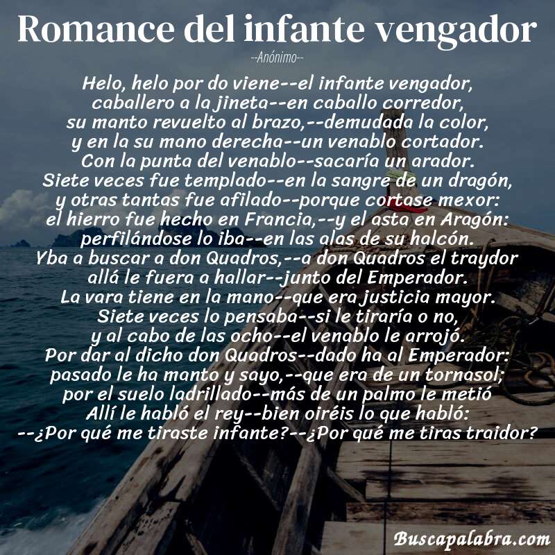 Poema Romance del infante vengador de Anónimo con fondo de barca
