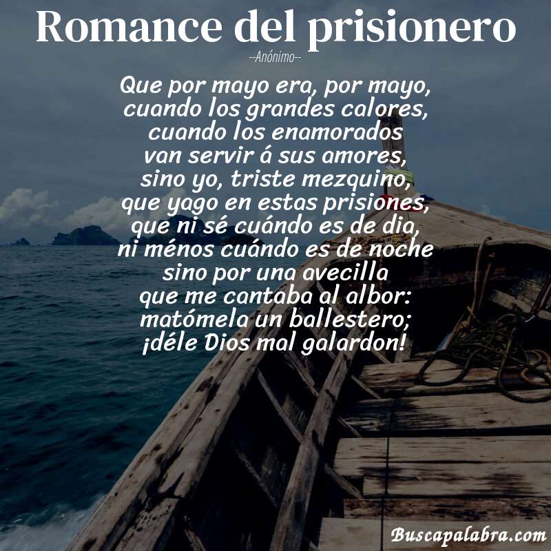 Poema Romance del prisionero de Anónimo con fondo de barca