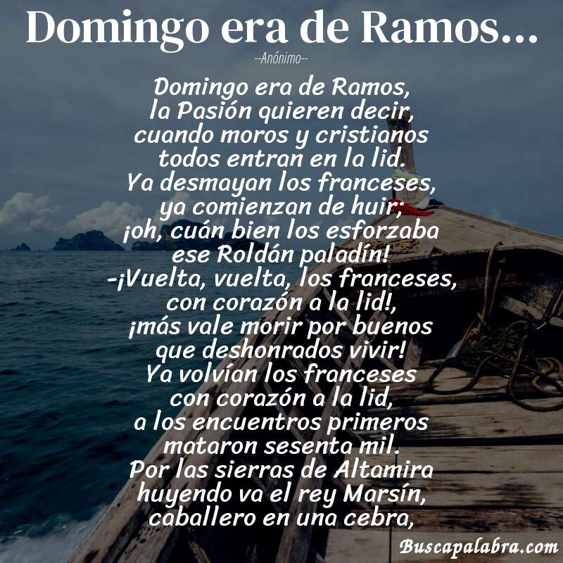 Poema Domingo era de Ramos... de Anónimo con fondo de barca