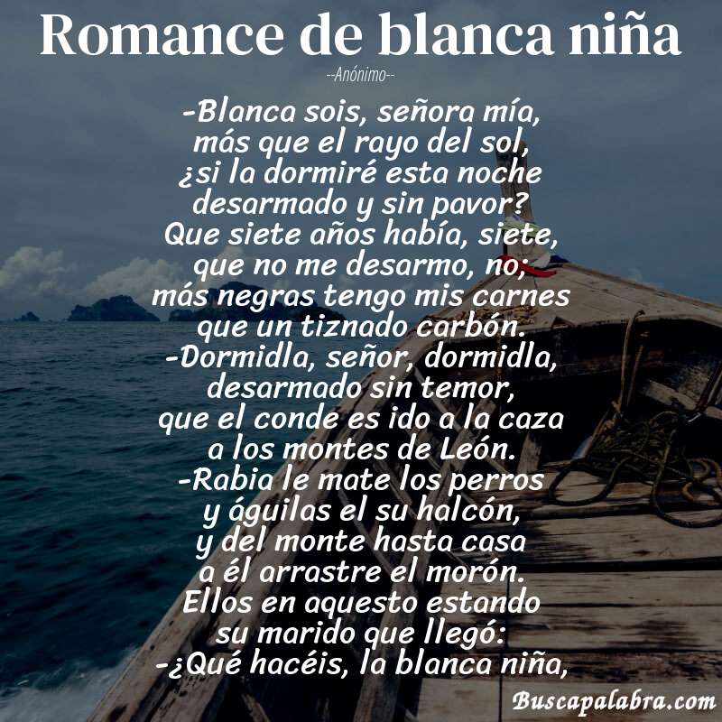 Poema Romance de blanca niña de Anónimo con fondo de barca